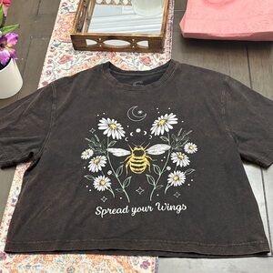 Black Crop Top with Bee & Daisy Graphic - Spread Your Wings